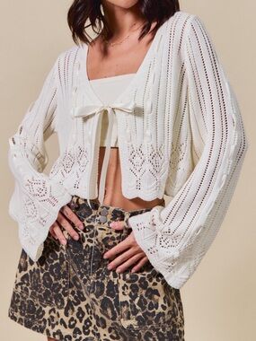 ♥️Hello Gorgeous! SO ME Textured Sweater Open Front Ribbon Tie Cardigan